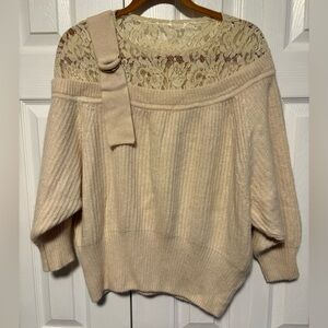 Diagram Elegant Cream Lace-Trimmed Sweater